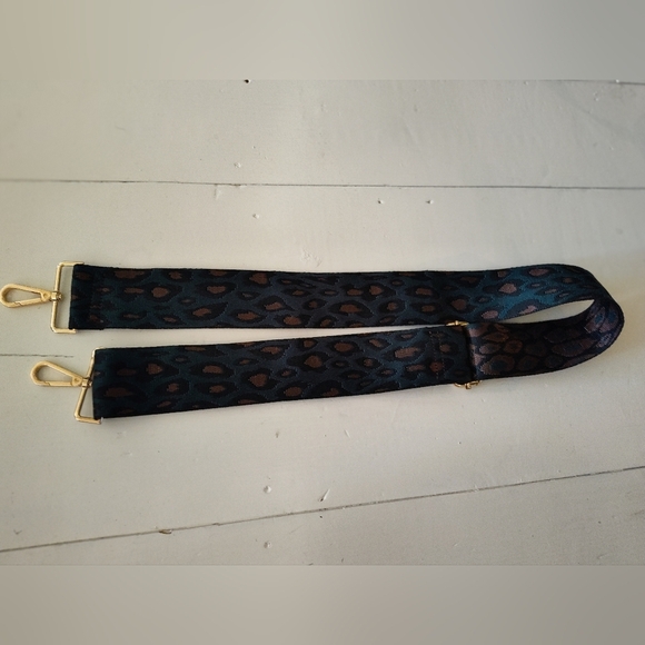 Teal Brown Black Leopard Print Purse Strap with Gold Hardware - Picture 1 of 4